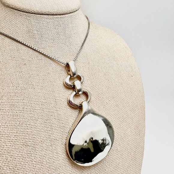 VTG Sterling Silver 925 Chunky Drop Shape Pendant Ruby Accent Bold 18" Chain - Picture 2 of 12